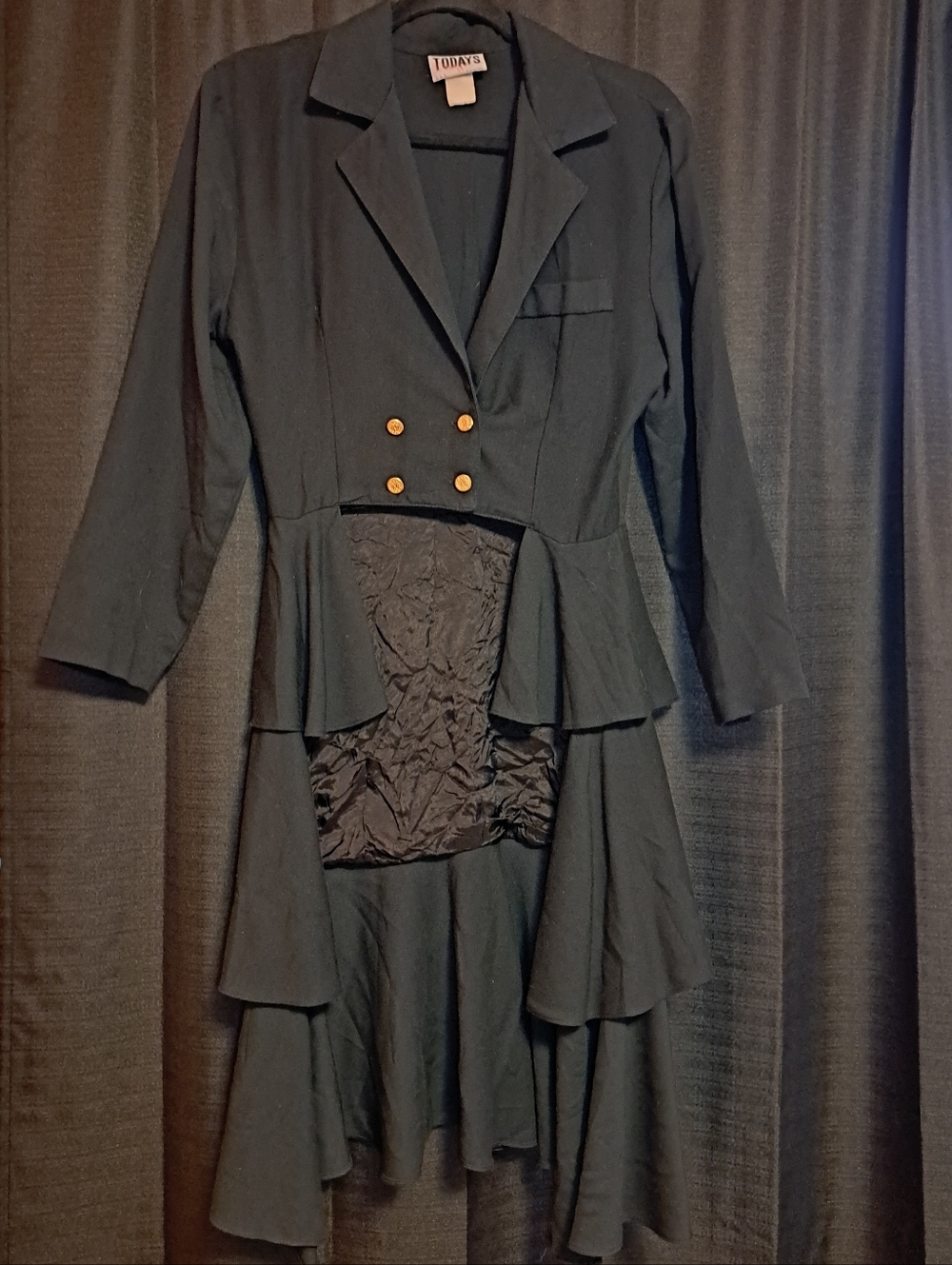 Black High-Low Ruffle Hem Women's Jacket - Picture 3 of 9